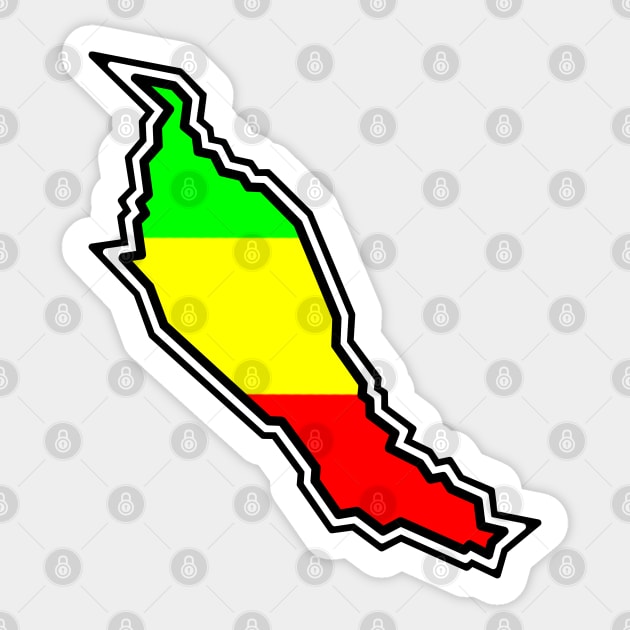 Denman Island Silhouette with Rasta Rastafarian Colours - Rastafari Flag - Denman Island Sticker by Bleeding Red Paint